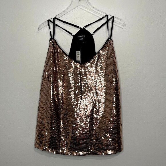 City Chic Razzle Sazzle Glimmer Bronze Blush Cami NWT M 18 - Picture 2 of 7